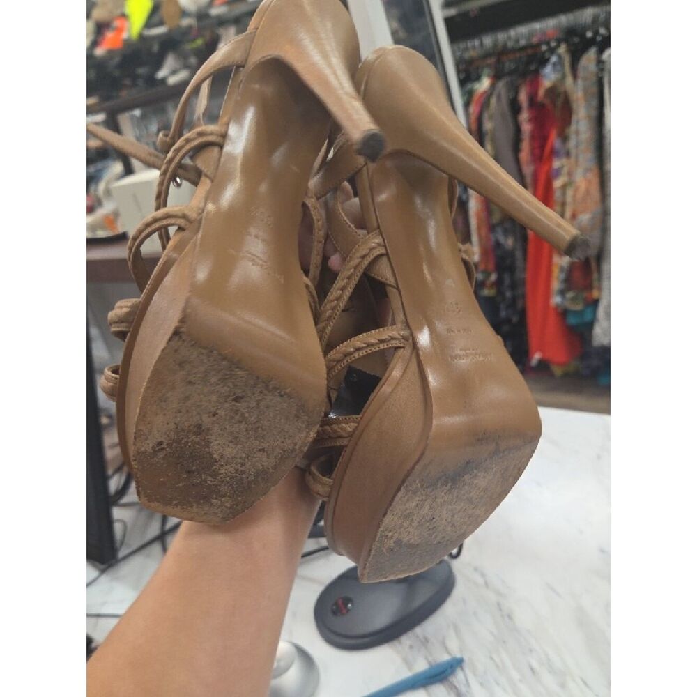 Yves Saint Laurent Tan Multi-Strap Platform Slingback Heels - Picture 9 of 15